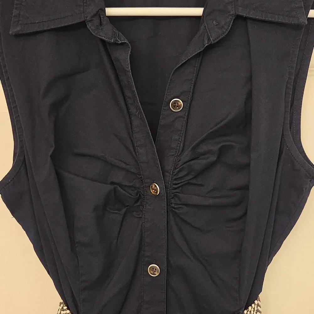 BCX Navy Sleeveless Button Up Dress with Belt Size M - Picture 3 of 10